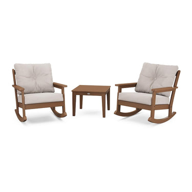 POLYWOOD Vineyard 3-Piece Deep Seating Rocker Set - Teak / Dune Burlap